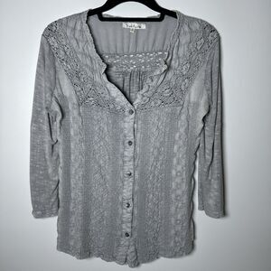 Solitaire Top Womens Small Gray Crochet Embroidered Cottagecore Boho Casual Chic